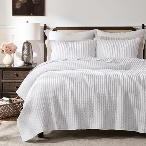 WDCOZY White Cross Stitch Quilt Set Twin Size