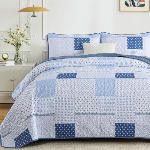 WONGS BEDDING 3 Piece Queen Quilt Set with Patchwork Plaid Design