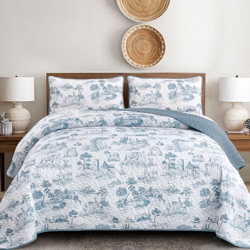 Drucon Blue Quilt Set King Size 3 Pieces Farmhouse Design
