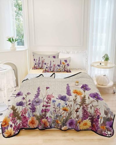 Purple Lavender Daisy Quilt Set Twin XL with 2 Pillow Shams