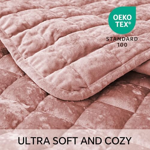 BEDELITE Velvet Quilt Set Queen - 3 Piece Luxury Dusty Pink Comforter Bedding