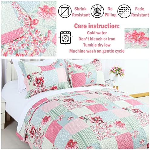 Cmfshape Floral Queen Quilt Set with Pillow Cases