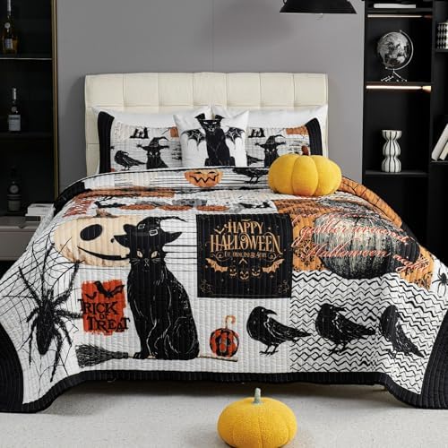Cmfshape Halloween Quilt Set Queen Size Black Reversible