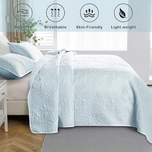 Siyaluens Light Blue Queen Quilt Set with 2 Pillow Shams