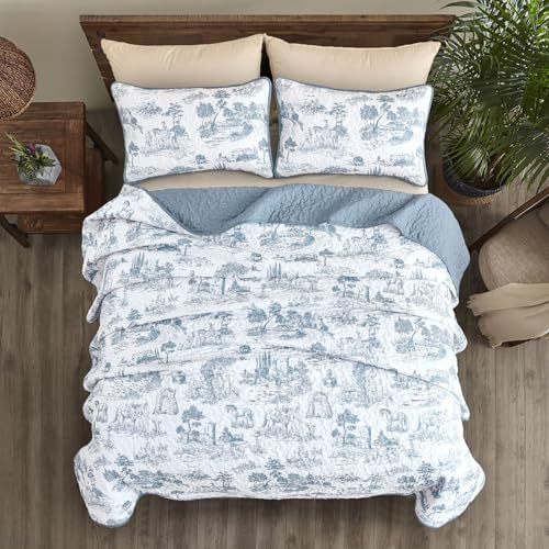 Drucon Blue Quilt Set King Size 3 Pieces Farmhouse Design