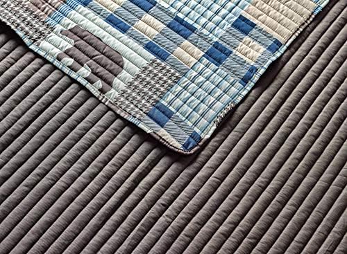 Rustic Farmhouse Bedspread Set with Grizzly Bear Buffalo Plaid Patterns - Twin