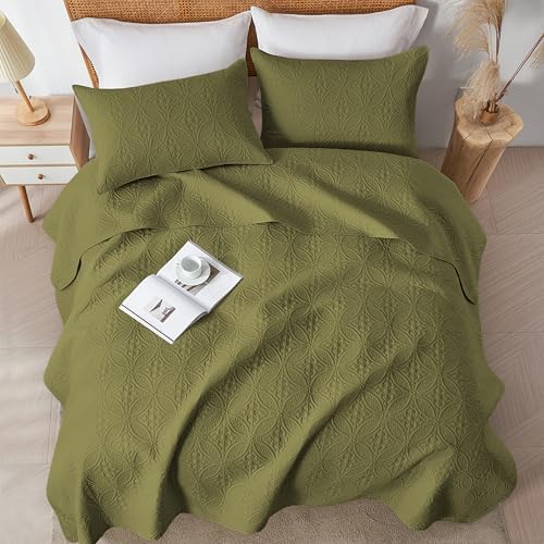WURUIBO Twin Quilt Set Olive Green Microfiber 1