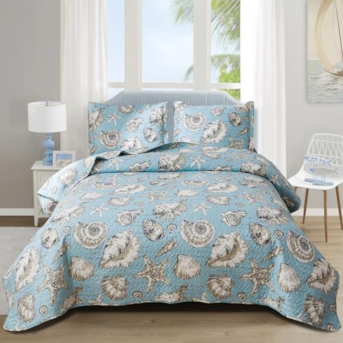 Junsey Ocean Theme Quilt Set 3Pcs Lightweight Reversible