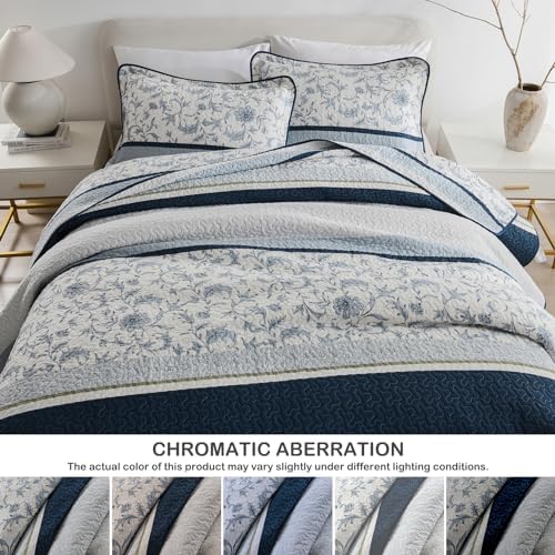SOElinens Queen Size Quilt Set Navy Blue Floral