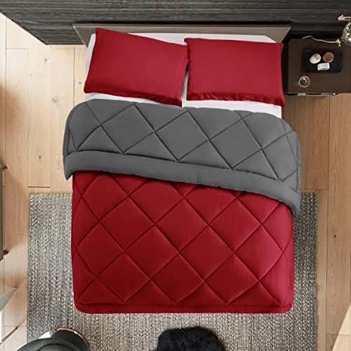 Elegant Comfort Reversible 3-Piece Comforter Set Twin RedGray