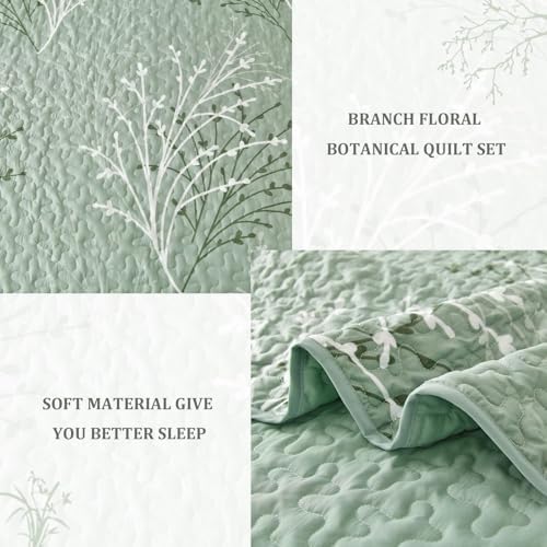 DJY Sage Green Botanical Quilt Set Twin Size