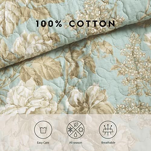 Laura Ashley Twin Quilt Set Cotton Reversible Bedding with Matching Sham