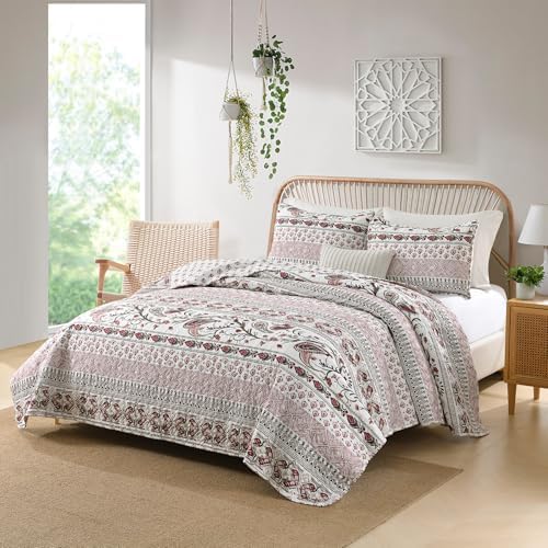 Boho Paisley Red Quilt Set Reversible Twin Size