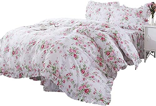 FADFAY 4-Piece Premium Cotton Bedding Set with Pink Rose Print
