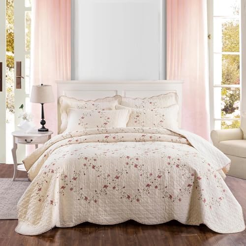 EAVD Floral Embroidered Quilt Set King Size 3 Pieces 1