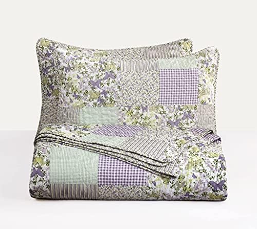 Chezmoi Collection Daisy 3-Piece Quilt Set - Purple Butterfly Botanical Design
