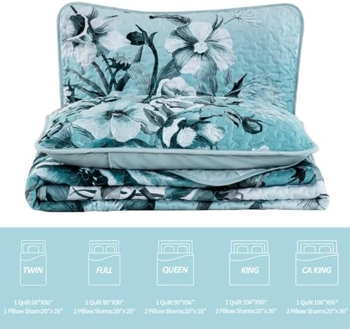 Drucon Blue Floral Quilt Set 3 Piece King Size