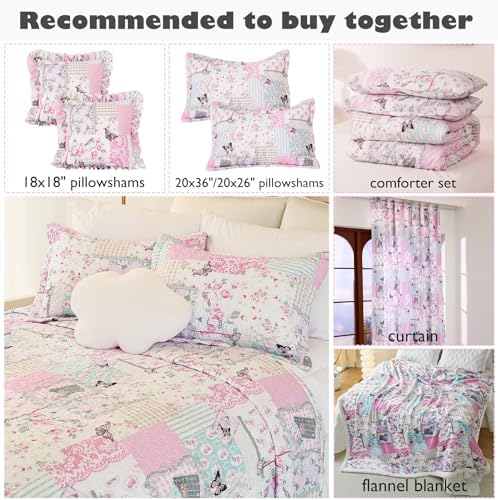 Cmfshape Reversible Quilt Set Pink Butterfly Twin