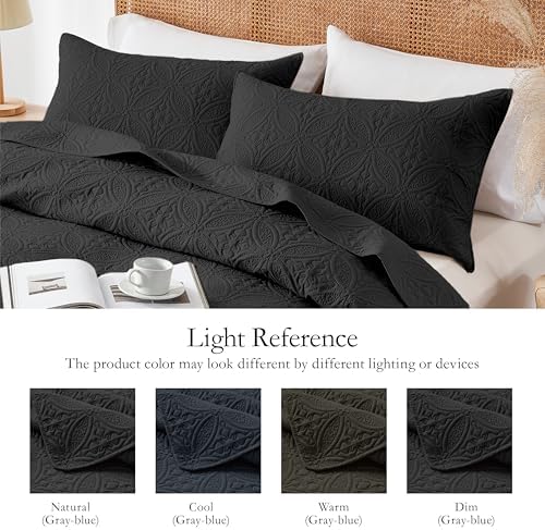 WURUIBO KingCal King Quilt Set Black Microfiber