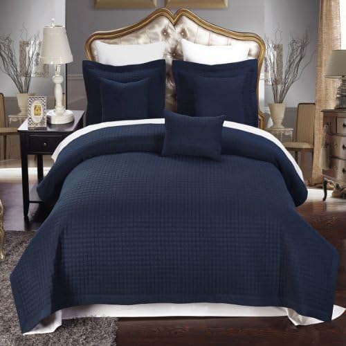 Royal Hotel Bedding 5PC Quilt Set Twin XL Navy Checkered