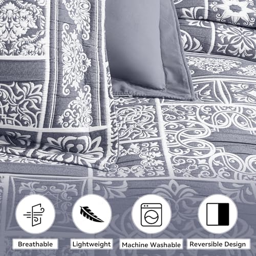 Asuexpect 3 Piece Grey Blue Patchwork Quilt Set King Size