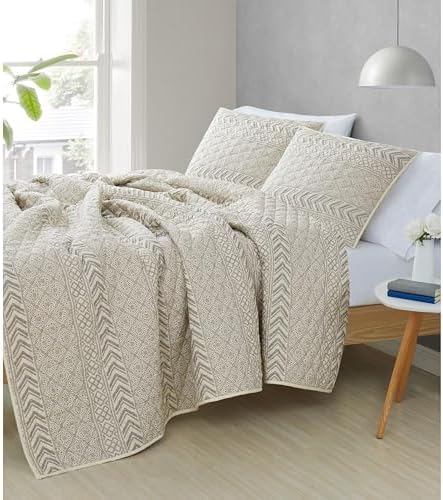 Brooklyn Loom Chase Quilt Set Twin XL Cream Black 2-Piece 1