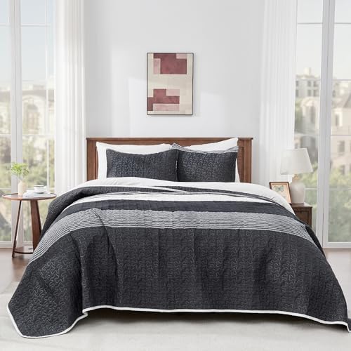 Andency King Size Quilt Set Black and White Striped