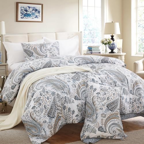 Cozaline Blue Paisley Queen Duvet Cover Set 3 Pcs