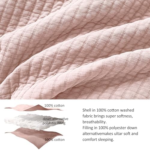 WDCOZY Pink Twin Quilt Set with 1 Sham