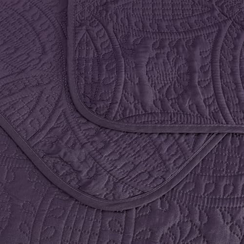 Chezmoi Austin 3-Piece Oversized Bedspread Set King Purple