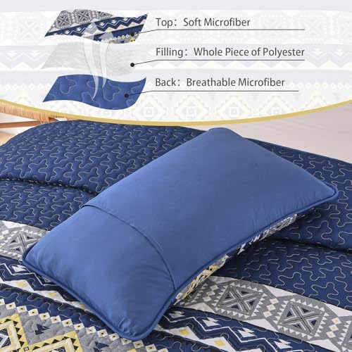 WONGS BEDDING 3 Piece Quilt Set King Size - Navy Blue