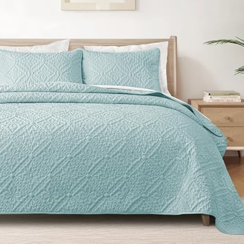 Exclusivo Mezcla Twin Quilt Set Aqua Blue Modern Bedspreads with 1 Pillow Sham