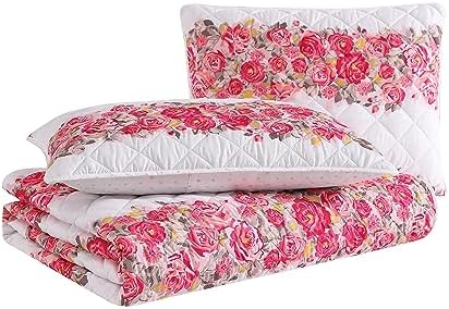 Betsey Johnson Queen Quilt Set - Banded Floral Pink
