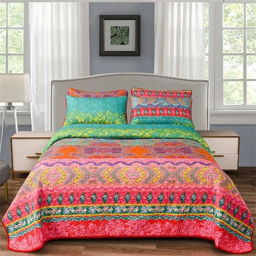 YASMENG Boho Quilt Set Queen Size 3 Piece