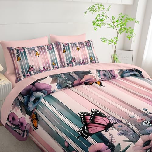Pink Butterfly Comforter Set Queen 7 Piece