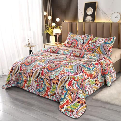 Qucover Cotton Twin Quilt Set with Paisley Pattern