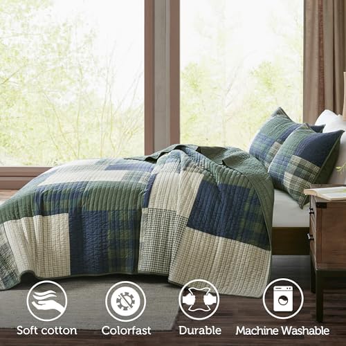 Woolrich Quilt Set - Patchwork Channel Quilting 2 Piece Twin XL Green