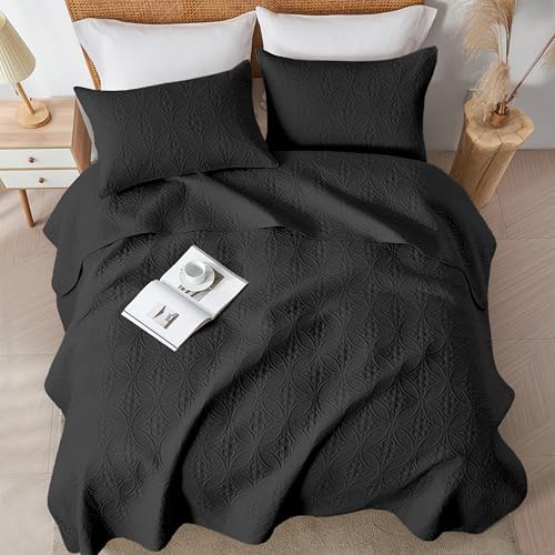 WURUIBO KingCal King Quilt Set Black Microfiber