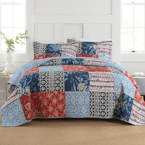Secgo Twin Comforter Set - 100 Cotton Quilts Black Bedspread with Pillow Shams