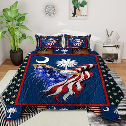3 Piece Eagle Flag Quilt Set with Moon Tree Design 1