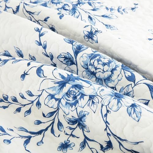 SahSahCasa 100 Cotton King Quilt Set Navy BlueWhite