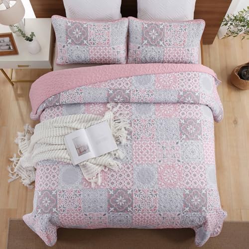 Dobuyly Pink Grey Quilt Set King Size