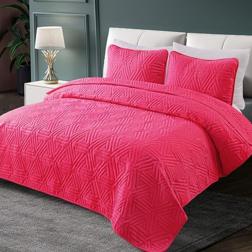 Whale Flotilla Hot Pink Soft Reversible Quilt Set 1