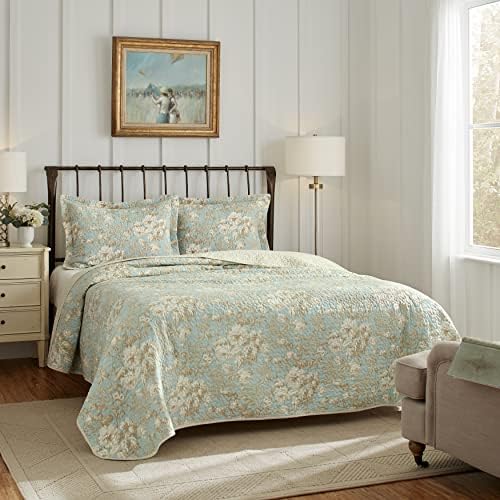 Laura Ashley Twin Quilt Set Cotton Reversible Bedding with Matching Sham