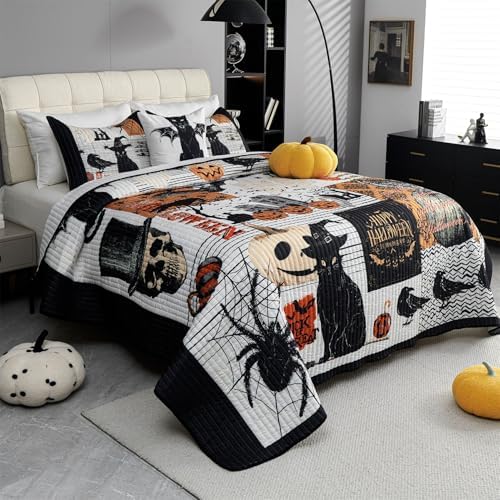 Cmfshape Halloween Quilt Set Queen Size Black Reversible