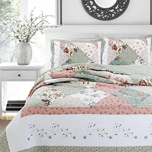 Cozy Line Floral Patchwork Quilt Bedding Set Queen 3 Piece