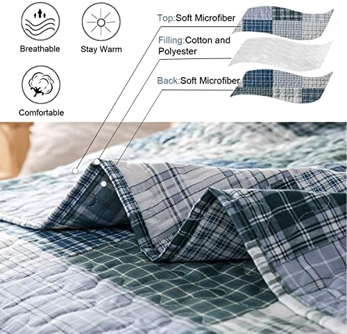 Ycosy Plaid Quilt Set Twin Size Reversible Bedspread