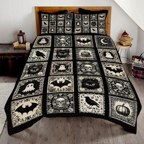 Witch Throw Pattern Quilt Set - Queen Twin Full Halloween Decor