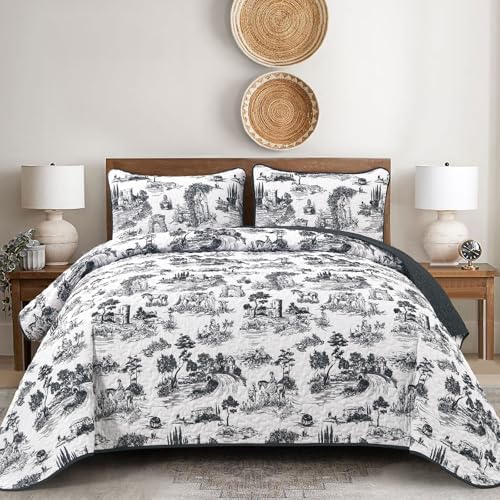 Drucon Black Farmhouse Quilt Set for King Size