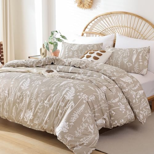 JANZAA Queen Comforter Set with Floral Patterns 3 Pieces